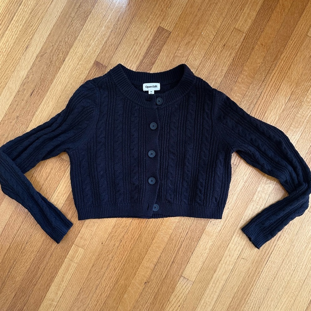 Open Edit XS Black Knit Cardigan